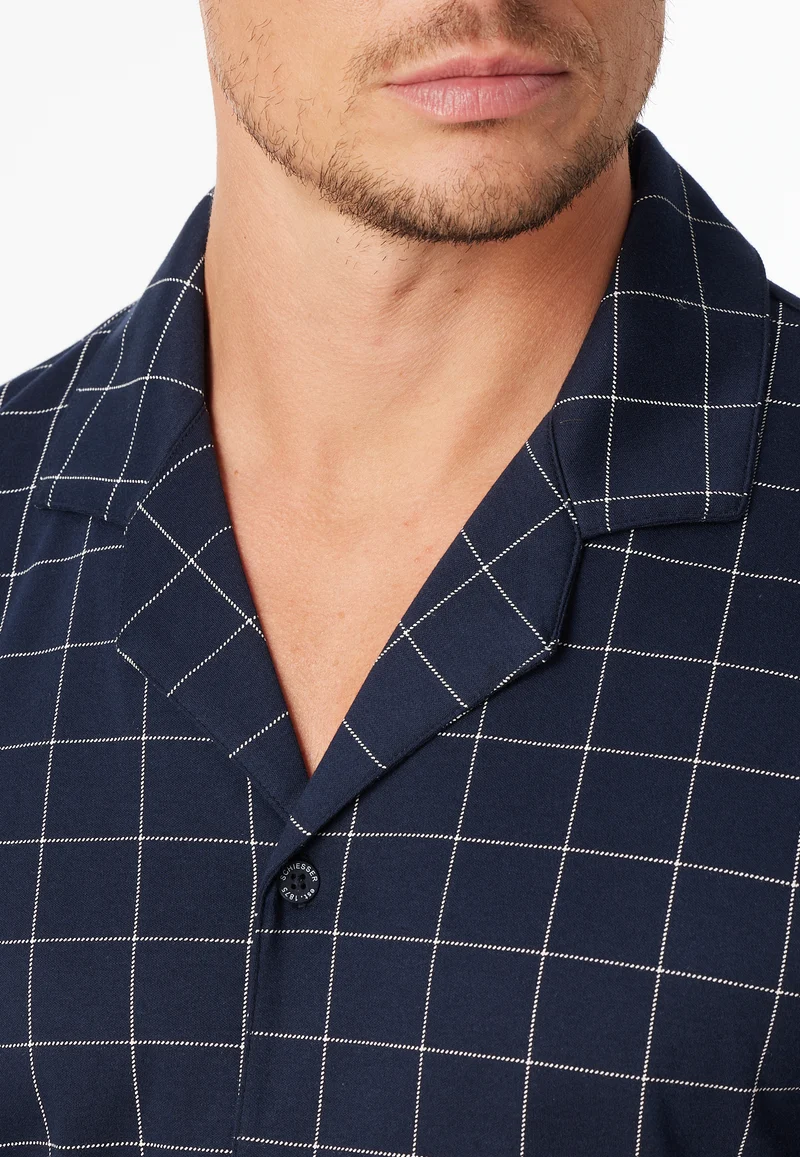 Pyjama Dunkelblau kariert - Fine Interlock