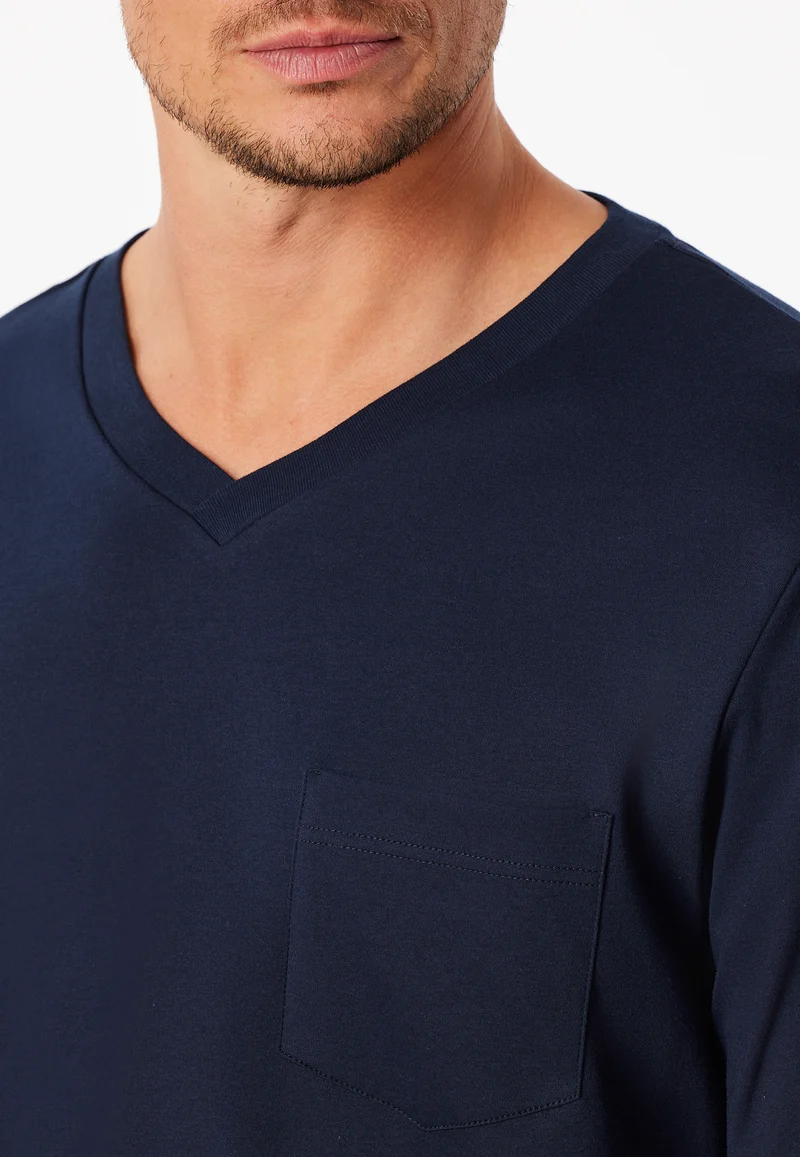 Schlafanzug mit Bündchen Dunkelblau kariert - Fine Interlock