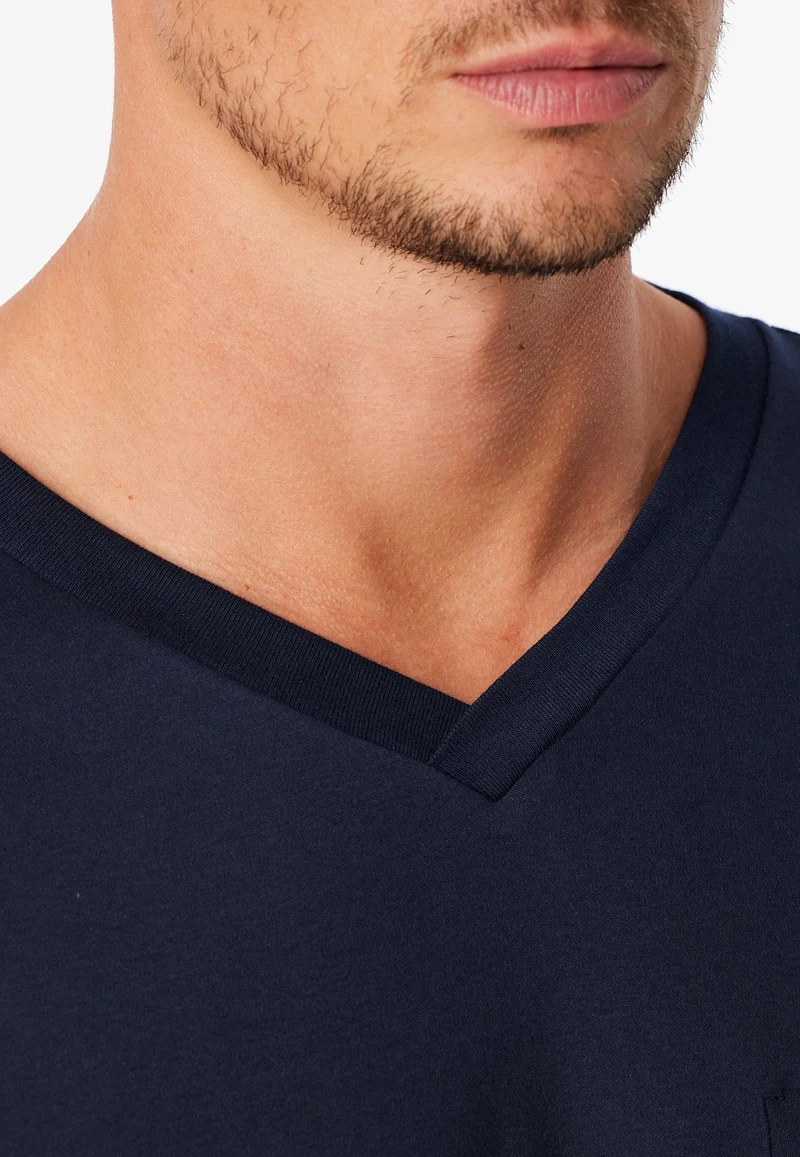 Schlafanzug mit Bündchen Dunkelblau kariert - Fine Interlock