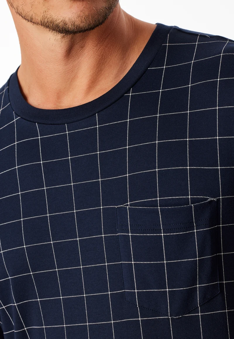 Schlafanzug mit Bündchen Dunkelblau kariert - Fine Interlock