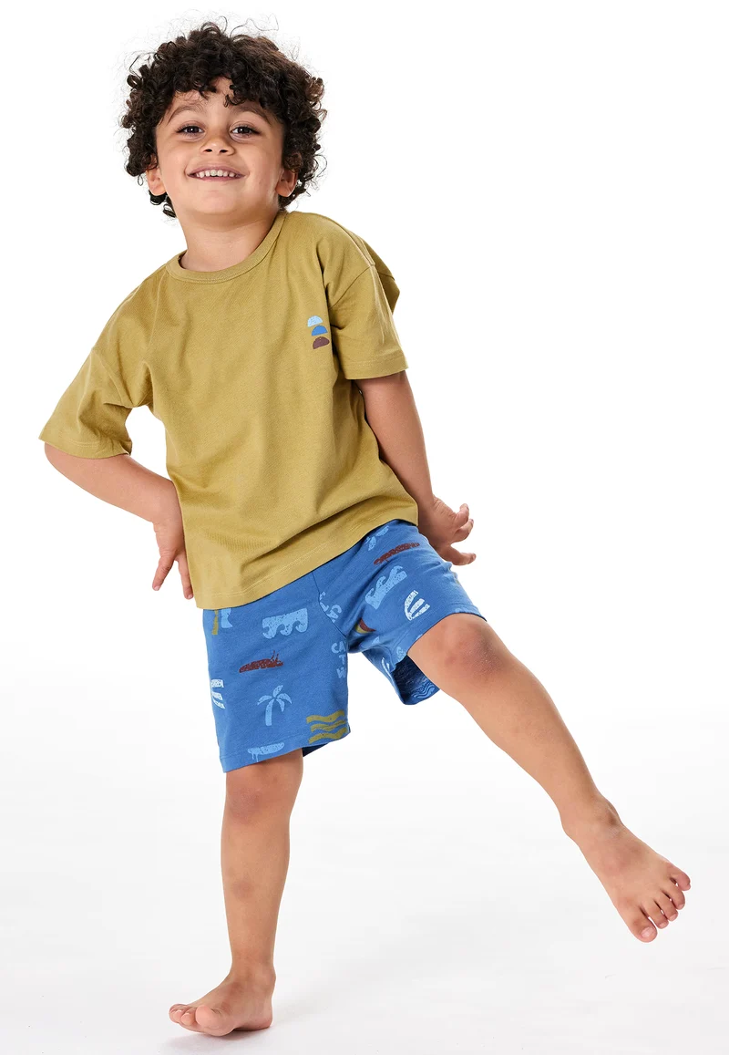 Schlafanzug kurz Khaki/Blau gemustert - Kids Nightwear