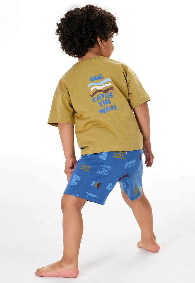 Schlafanzug kurz Khaki/Blau gemustert - Kids Nightwear