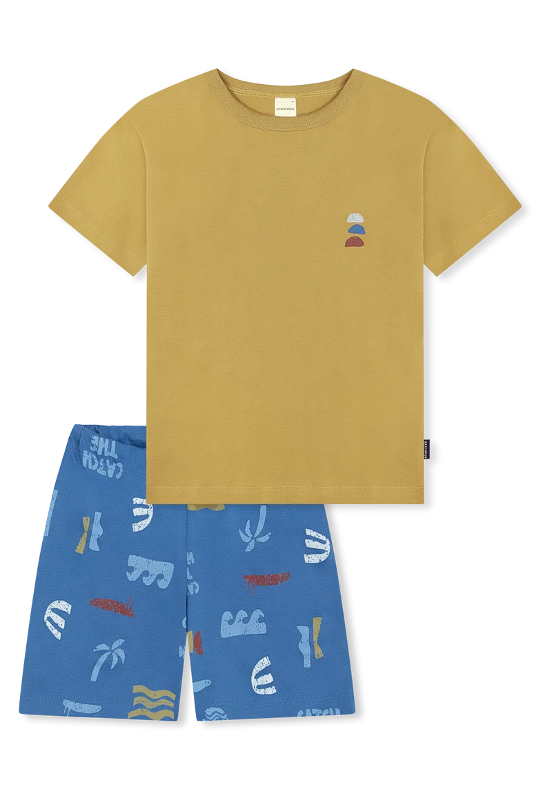 Schlafanzug kurz Khaki/Blau gemustert - Kids Nightwear