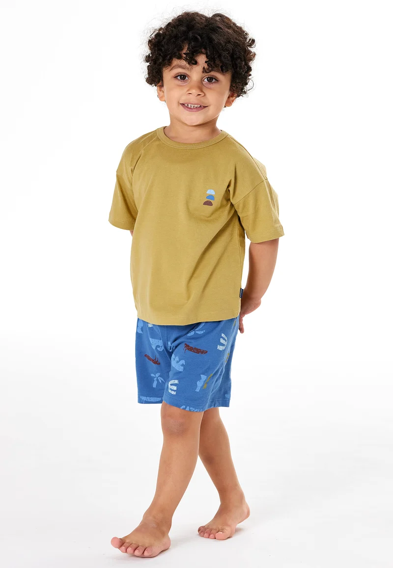 Schlafanzug kurz Khaki/Blau gemustert - Kids Nightwear