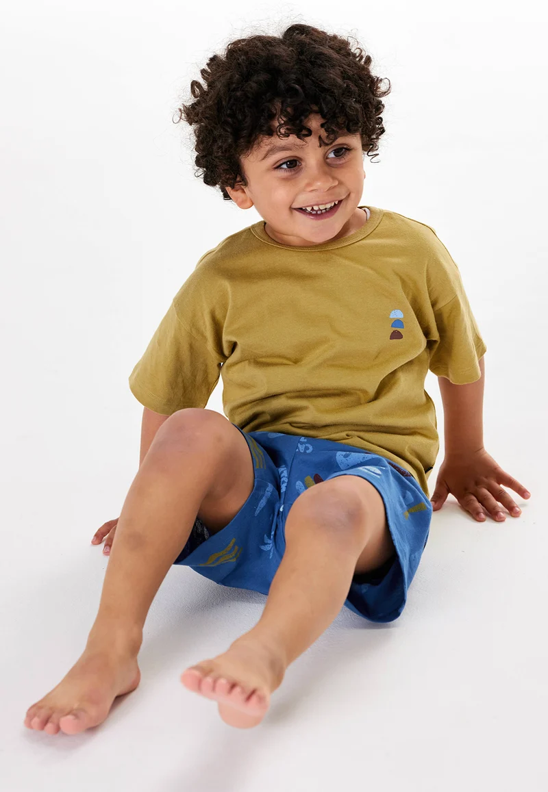 Schlafanzug kurz Khaki/Blau gemustert - Kids Nightwear