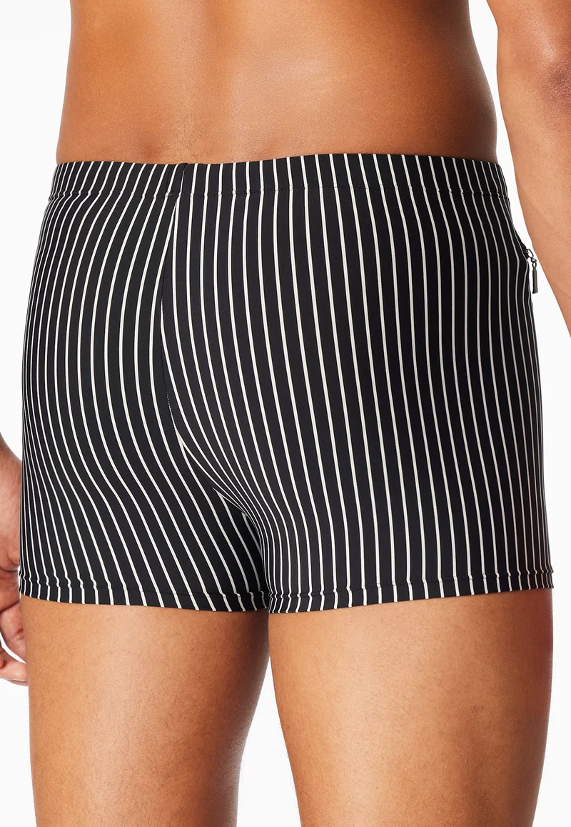 Badehose mit Reißverschlusstasche Schwarz/Weiss gestreift - Aqua