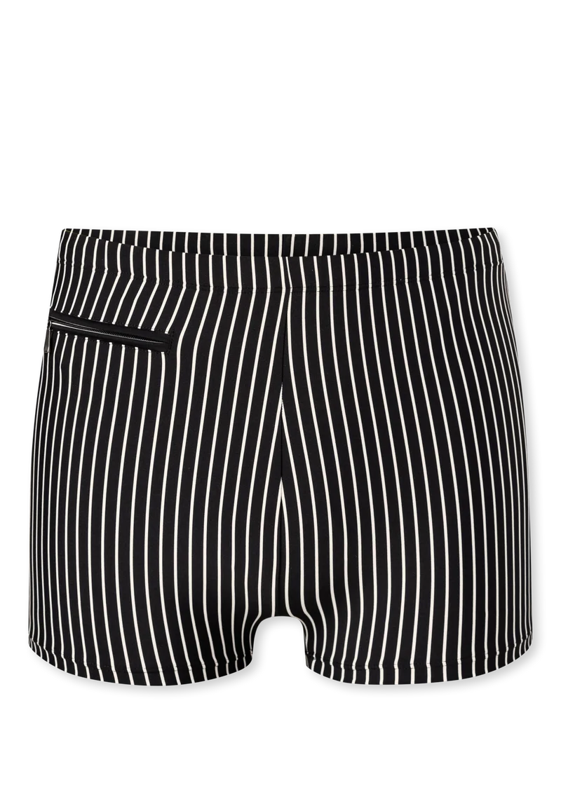 Badehose mit Reißverschlusstasche Schwarz/Weiss gestreift - Aqua