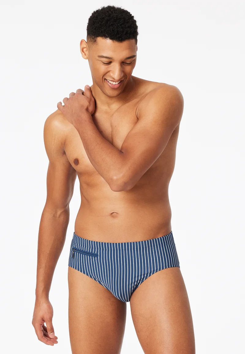 Badehose mit Reißverschluss Blau/Weiss gestreift - Aqua