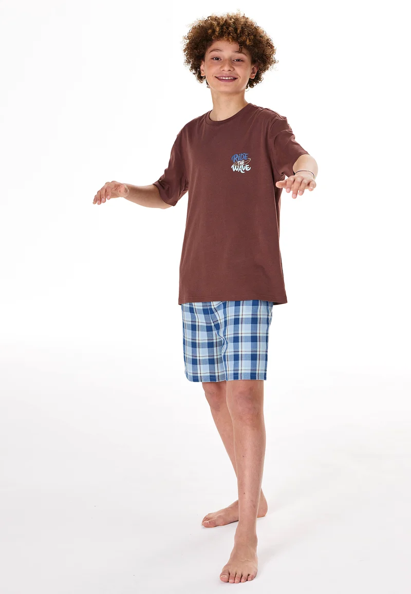 Schlafanzug kurz Bordeaux/Blau kariert - Teens Nightwear