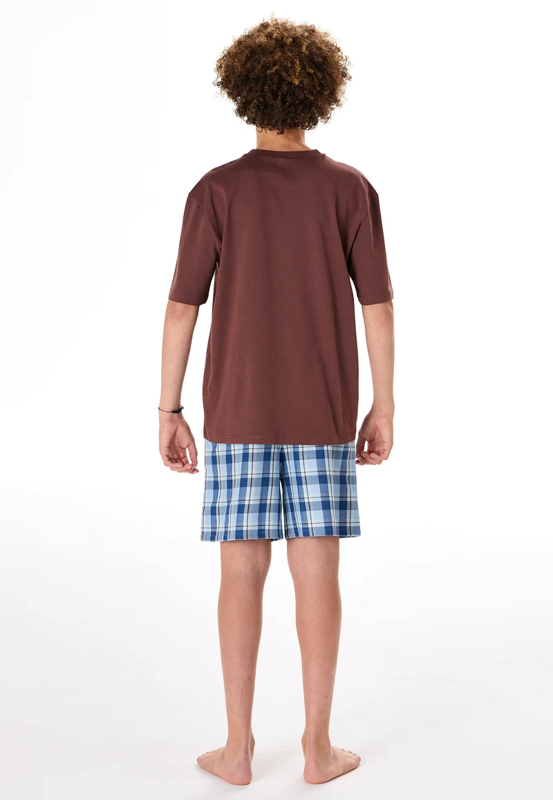 Schlafanzug kurz Bordeaux/Blau kariert - Teens Nightwear