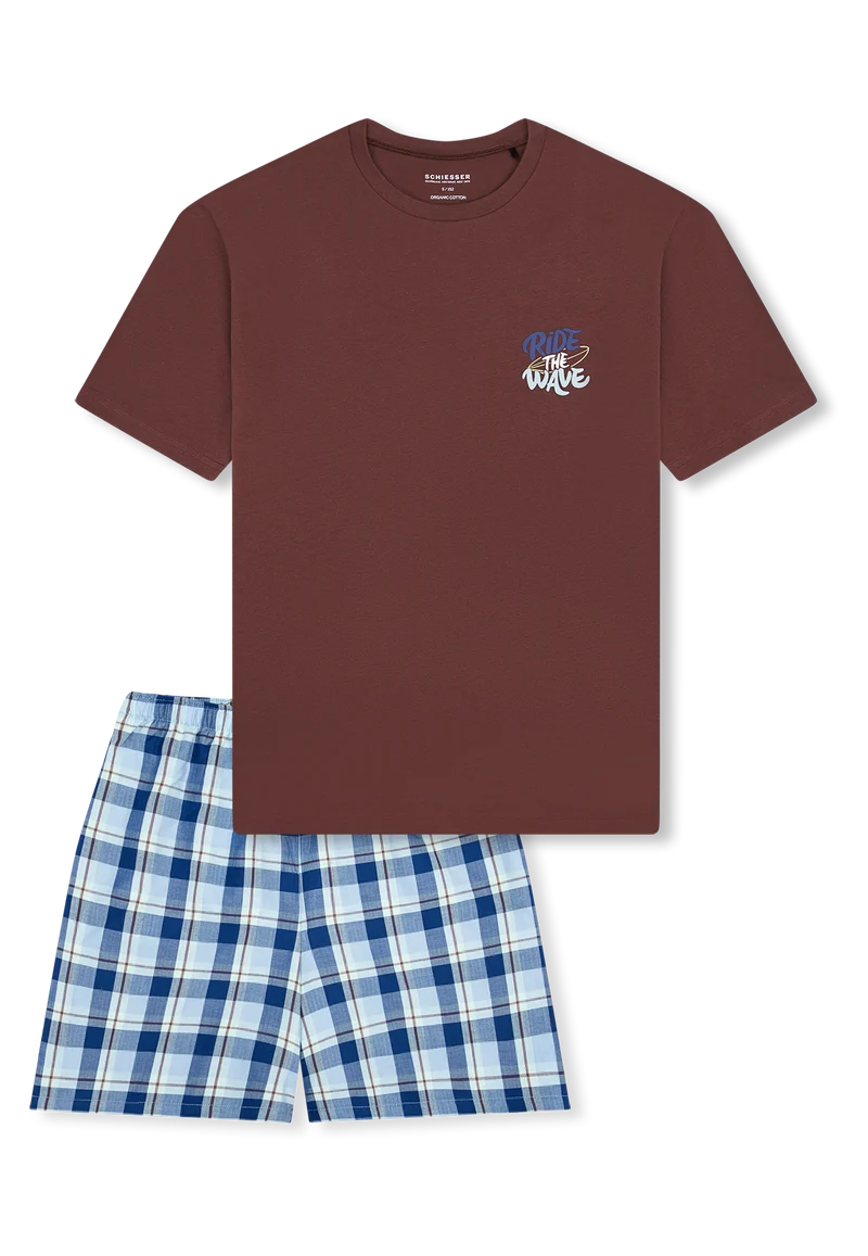 Schlafanzug kurz Bordeaux/Blau kariert - Teens Nightwear