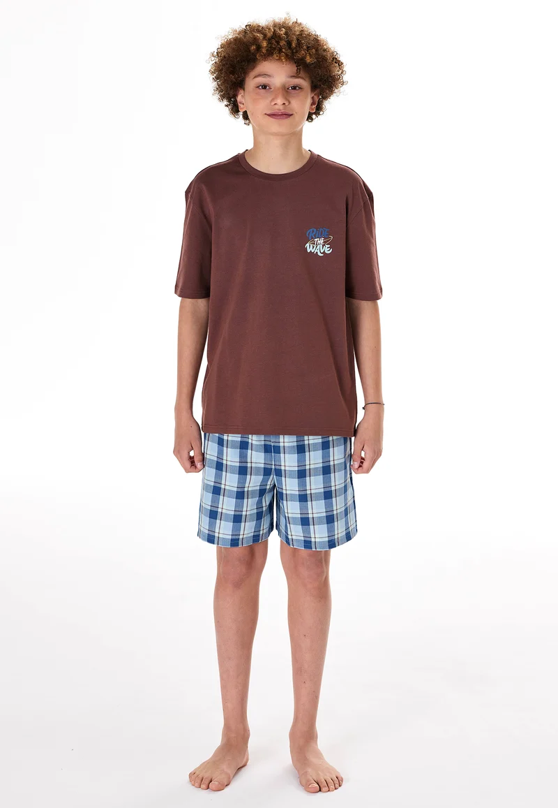 Schlafanzug kurz Bordeaux/Blau kariert - Teens Nightwear