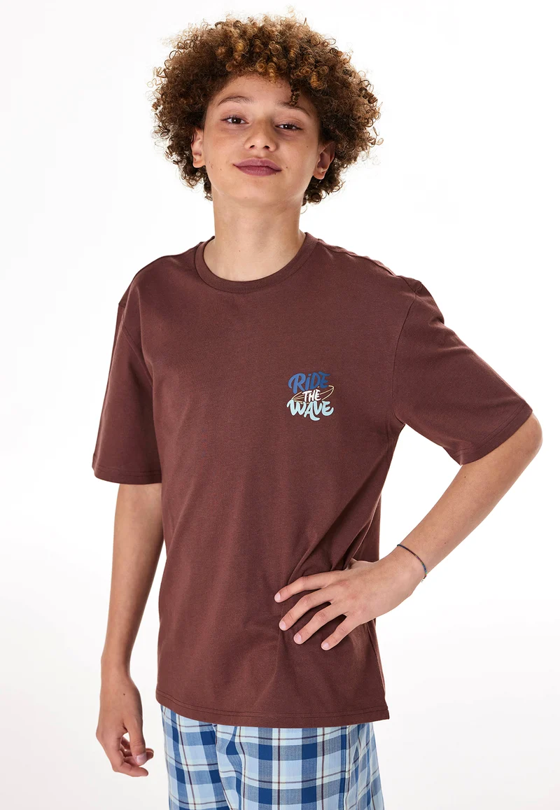 Schlafanzug kurz Bordeaux/Blau kariert - Teens Nightwear