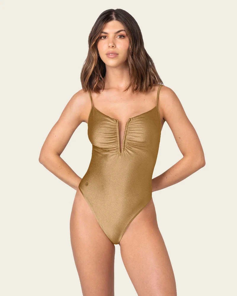 Maillot de bain une pièce à col en v profond et détail drapé