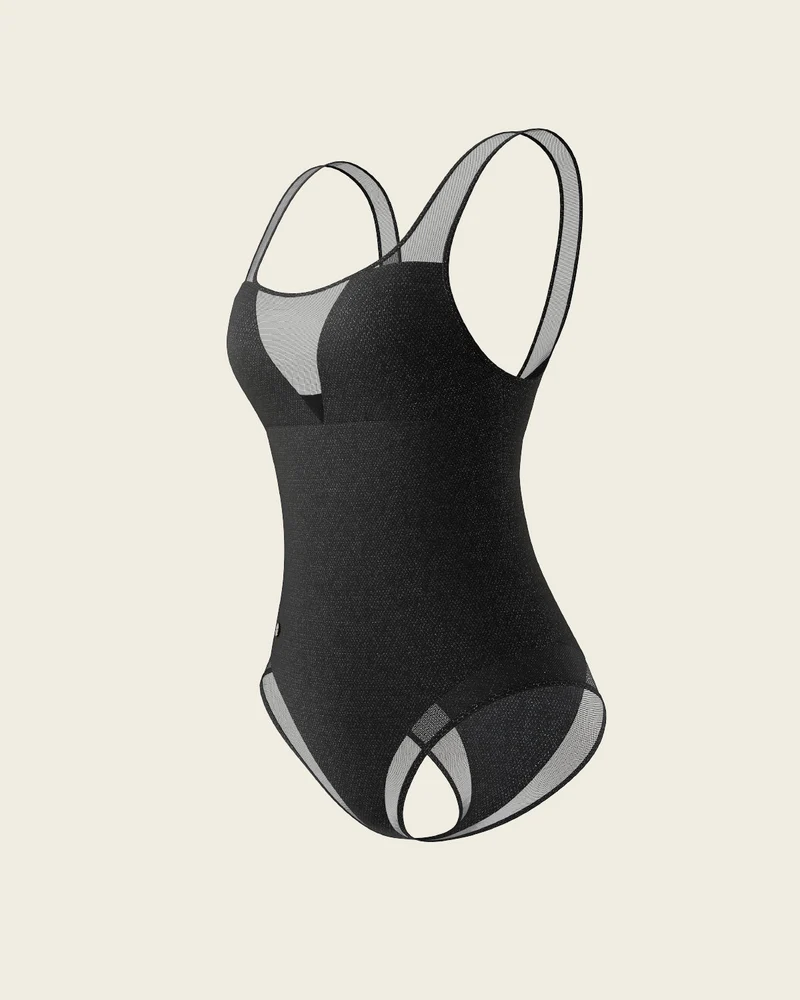 Maillot de bain évasé avec détails en tulle sur le décolleté et les jambes