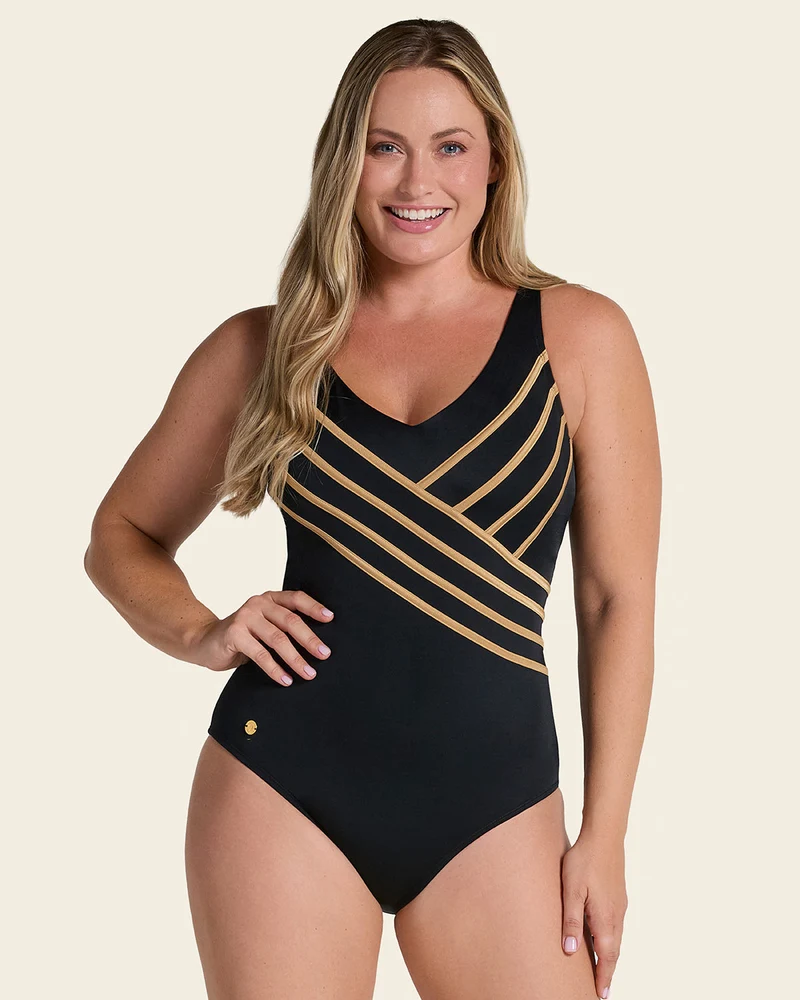 Maillot de bain une pièce gainant à rayures 3D élégantes