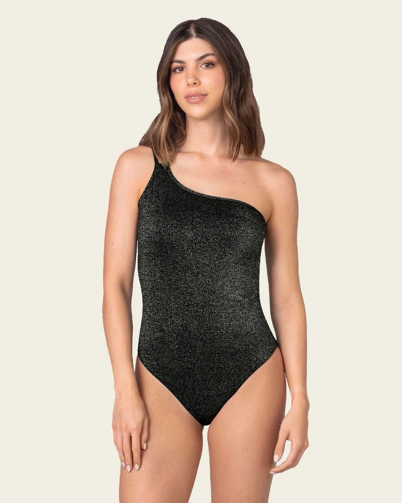 Maillot de bain une pièce asymétrique en tissu brillant