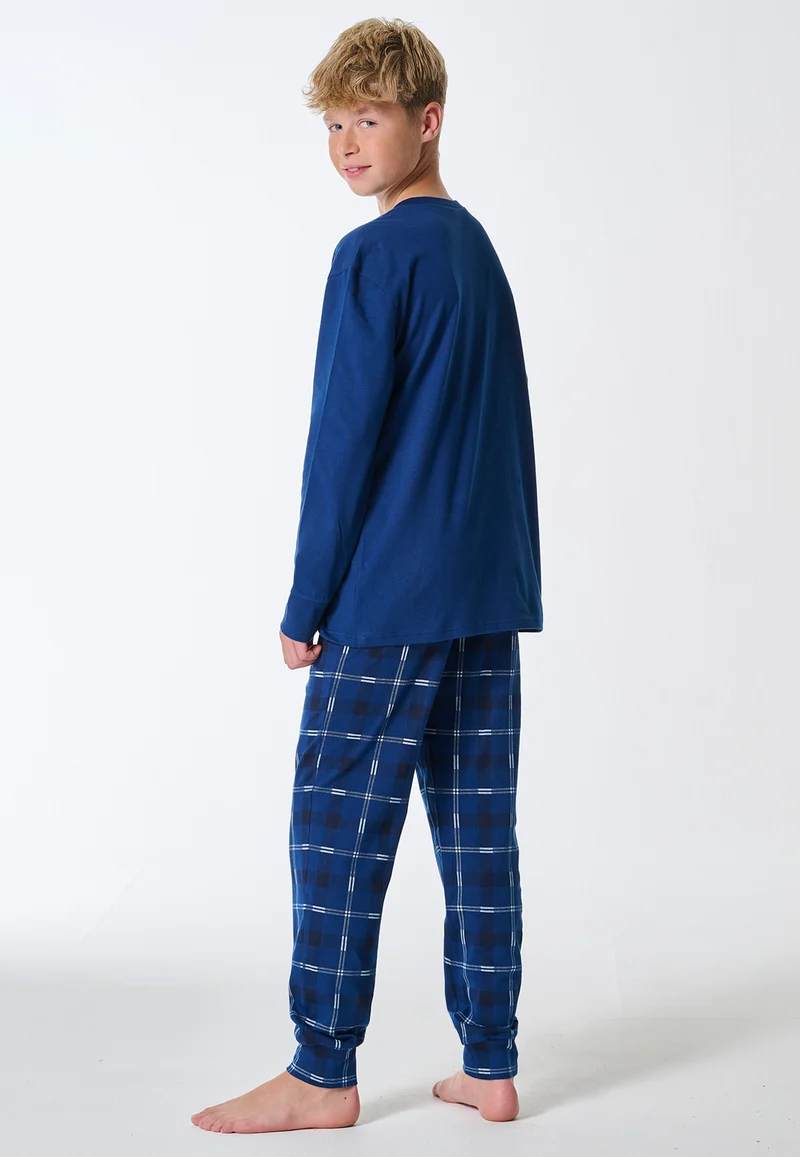 Schlafanzug mit Bündchen Blau kariert - Teens Nightwear
