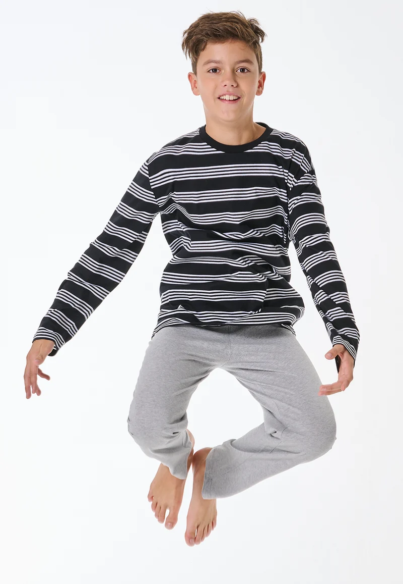 Schlafanzug kurz Schwarz/Grau gestreift - Teens Nightwear
