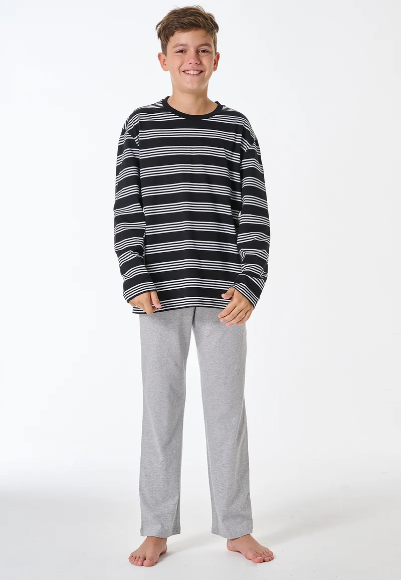 Schlafanzug kurz Schwarz/Grau gestreift - Teens Nightwear