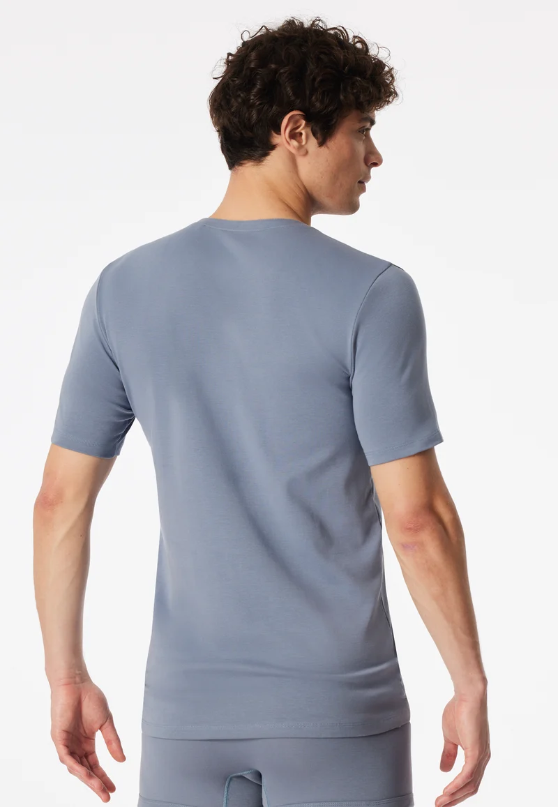 Henley T-Shrt Feinripp Blau - Rib Essentials