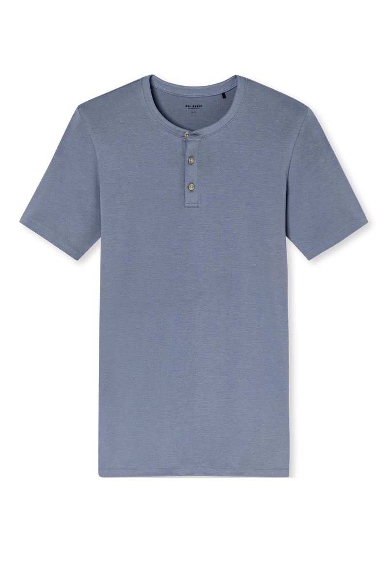 Henley T-Shrt Feinripp Blau - Rib Essentials