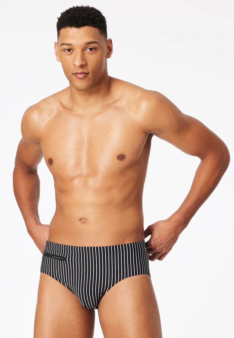 Badehose mit Reißverschluss Schwarz/Weiss gestreift - Aqua