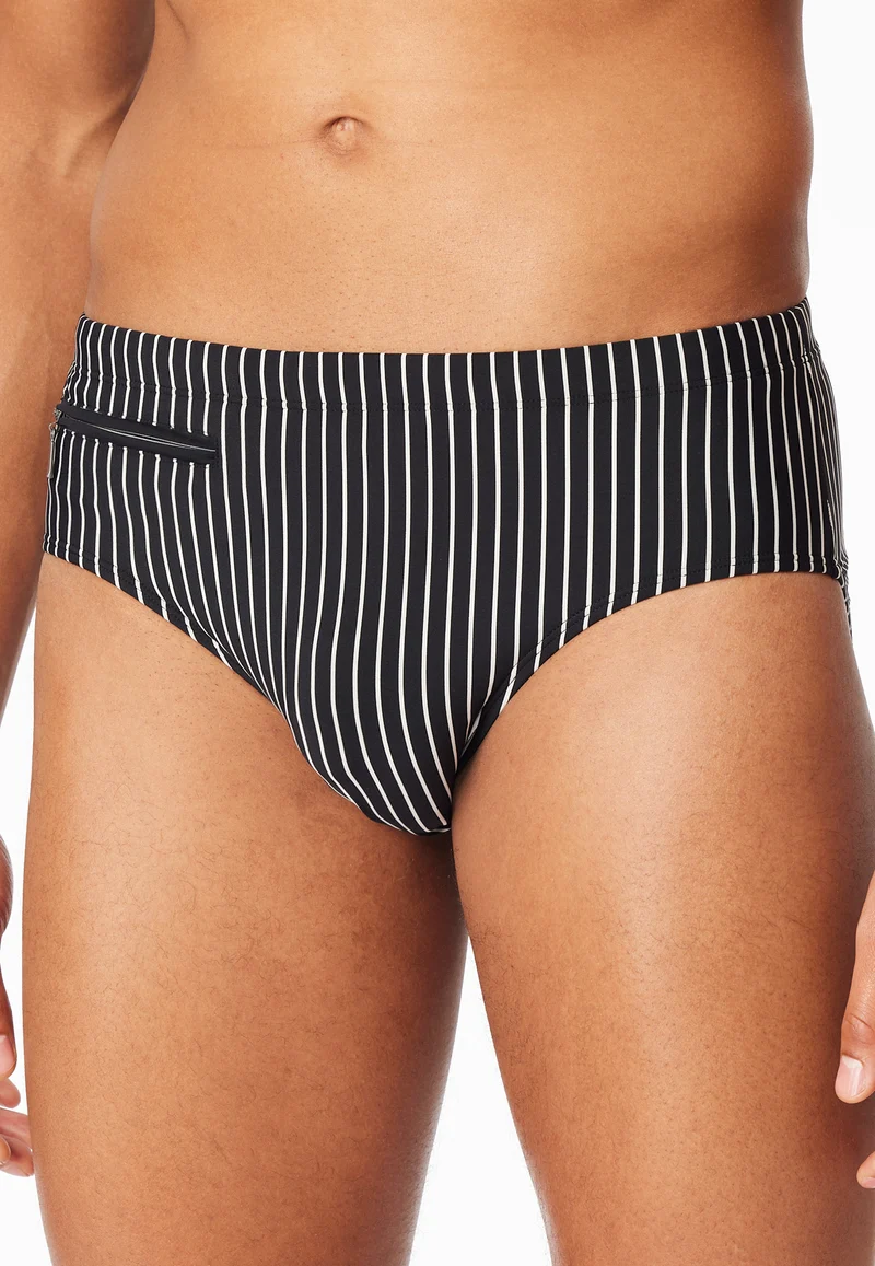 Badehose mit Reißverschluss Schwarz/Weiss gestreift - Aqua