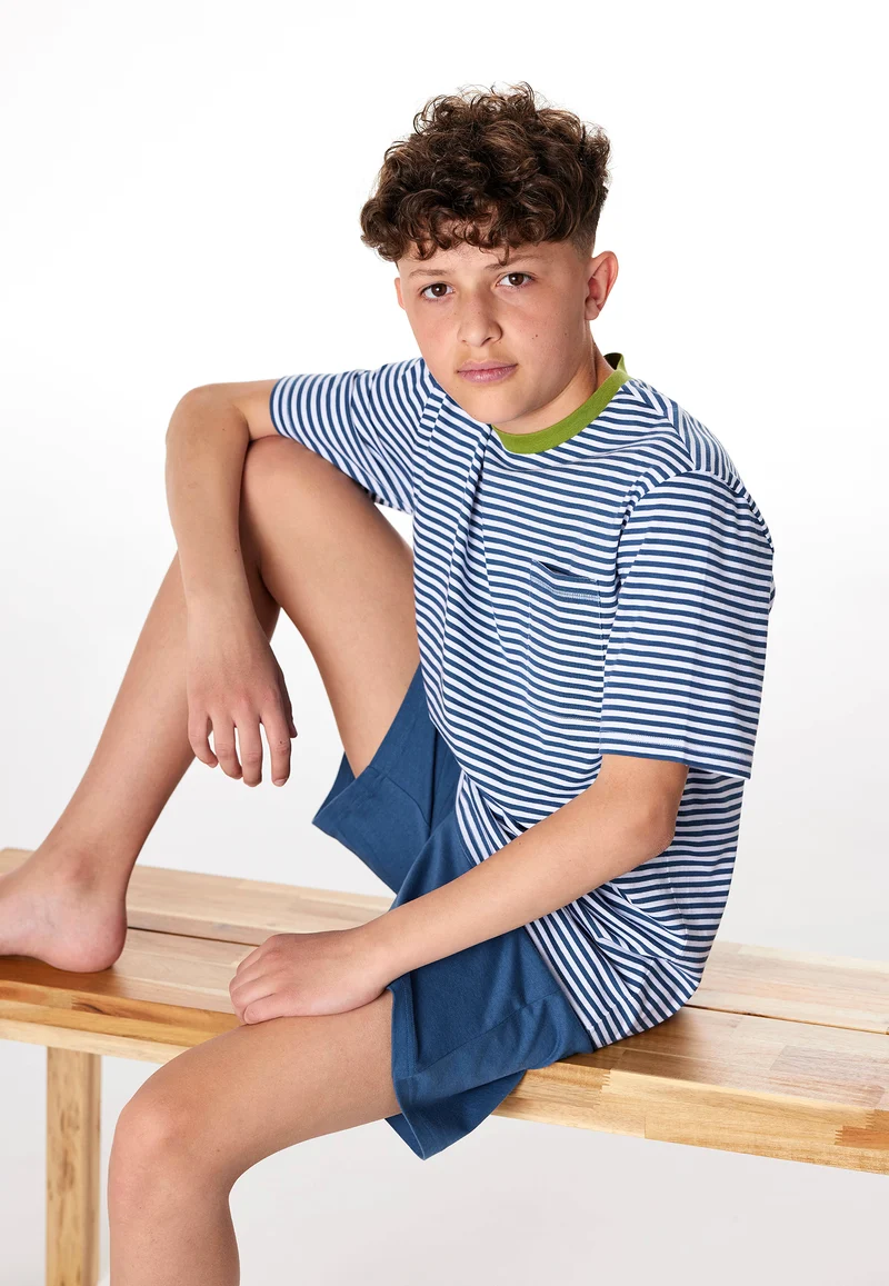 Schlafanzug kurz Dunkelblau/Weiss gestreift - Teens Nightwear