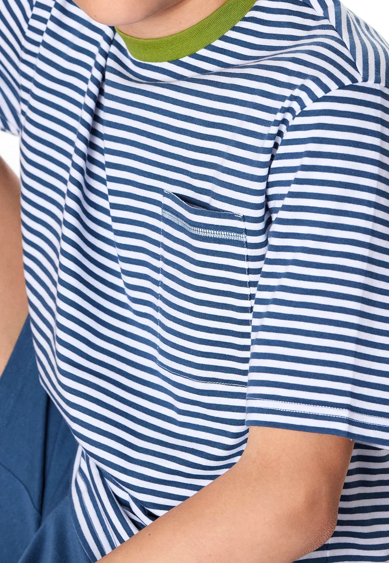 Schlafanzug kurz Dunkelblau/Weiss gestreift - Teens Nightwear