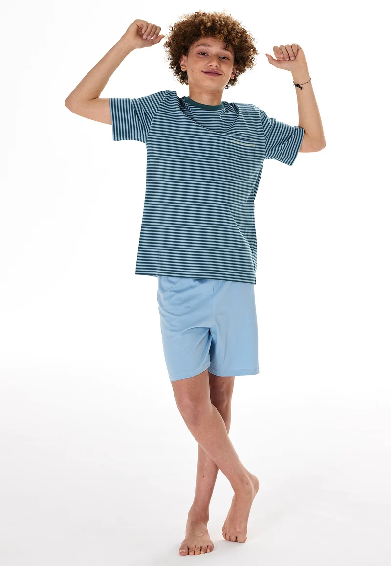Schlafanzug kurz Blau gestreift - Teens Nightwear