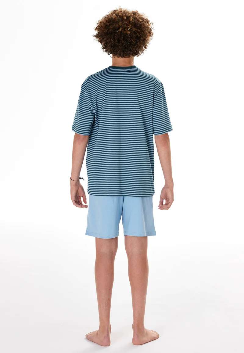 Schlafanzug kurz Blau gestreift - Teens Nightwear