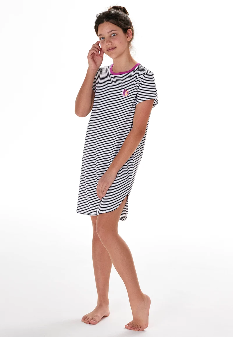 Nachthemd kurzarm Blau/Weiss gestreift - Teens Nightwear