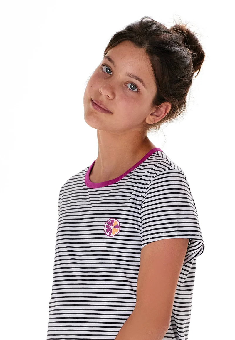 Nachthemd kurzarm Blau/Weiss gestreift - Teens Nightwear