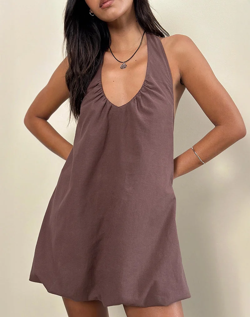 Mini robe en lin Alcinder, taupe foncé