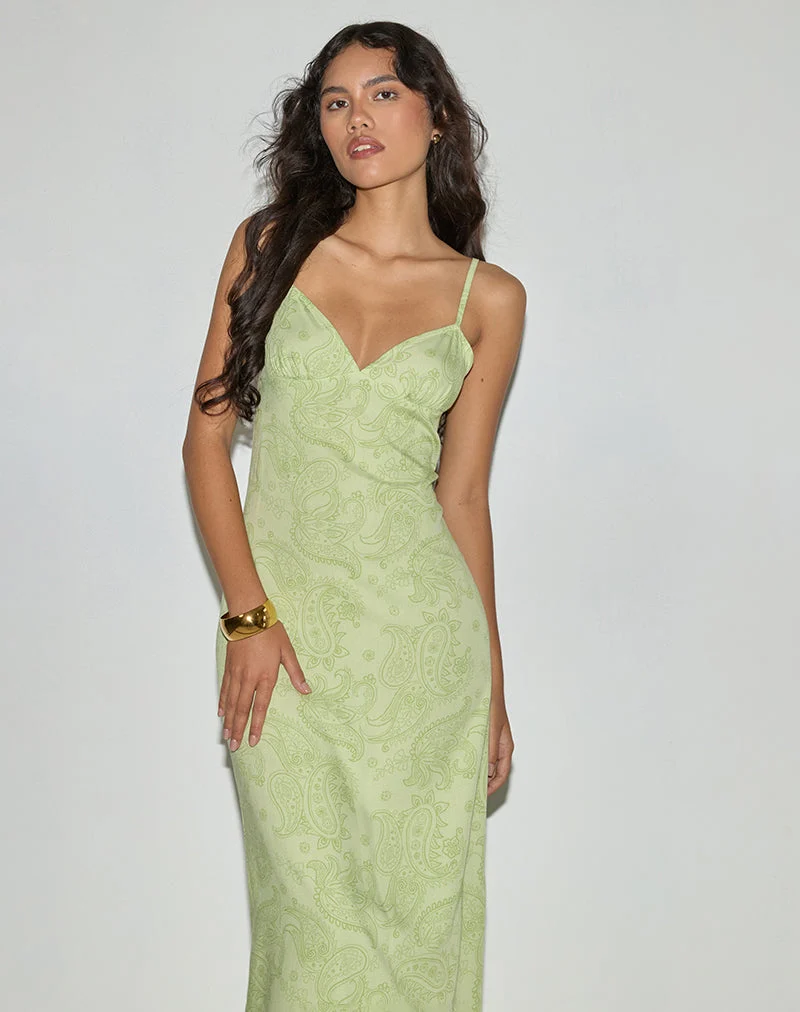 Sastra Midi Dress in Retro Paisley Lime