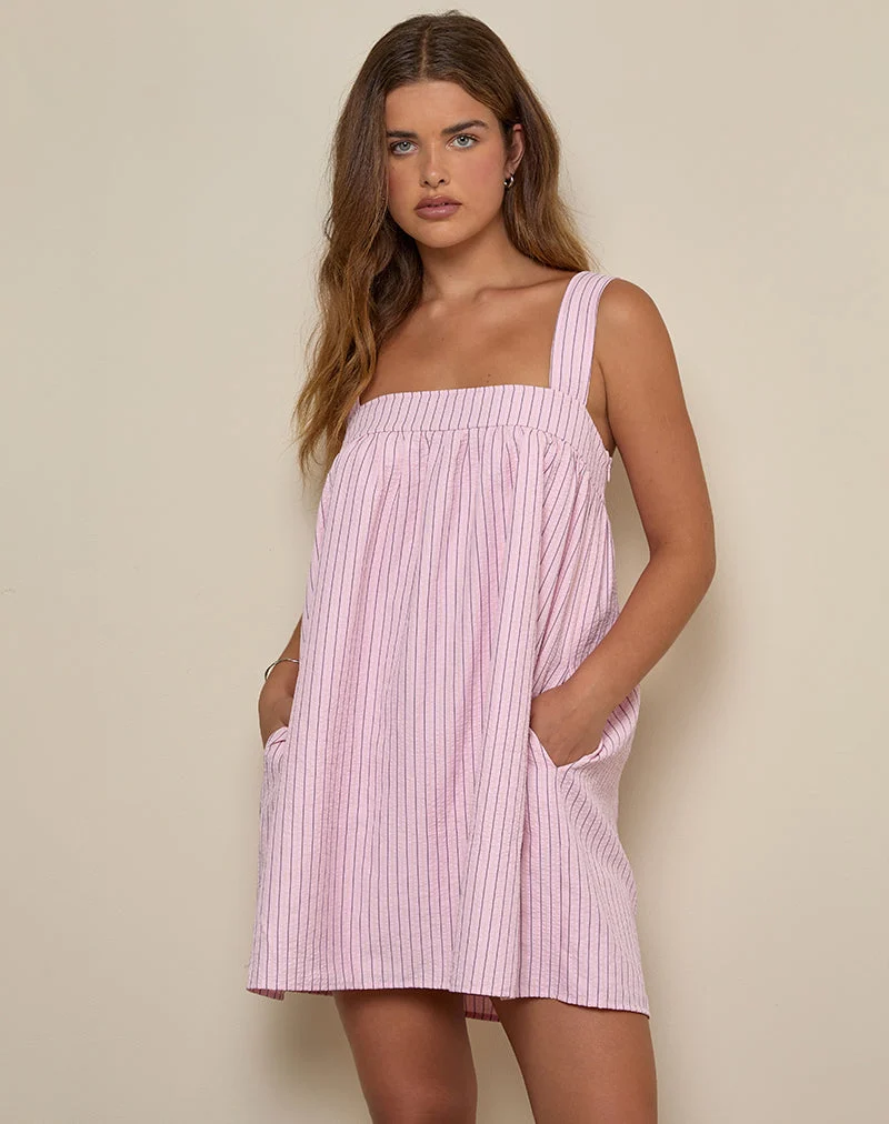 Sasori - Mini robe à smocks, rayures roses