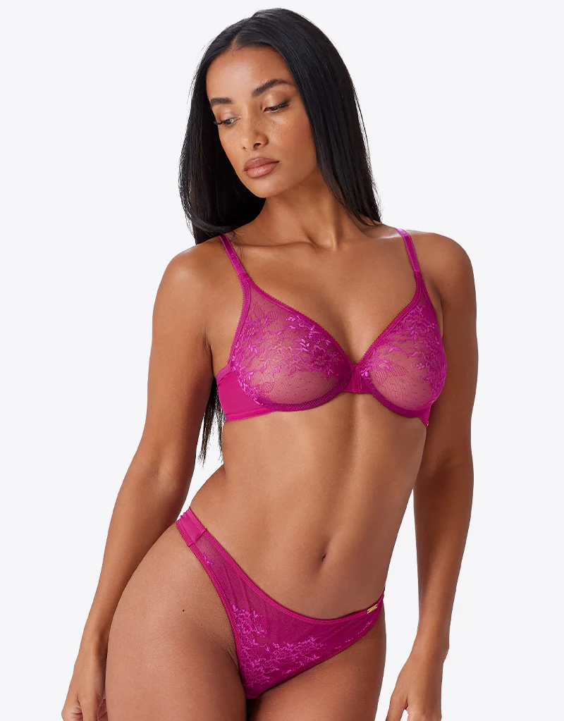 Gossard Glossies Lace Sheer Bra Vivid Fuchsia