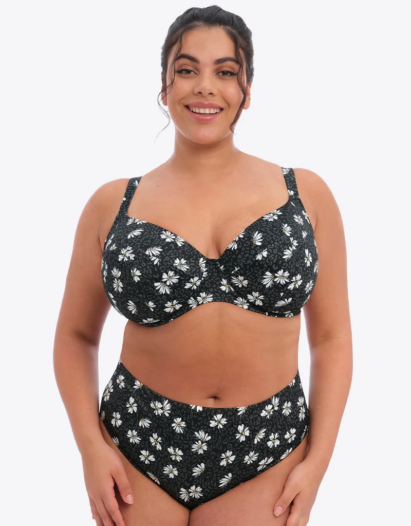Elomi Plain Sailing Plunge Bikini Top Black Daisy
