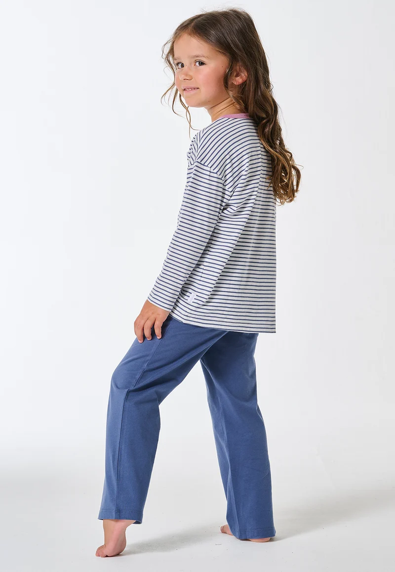 Schlafanzug lang Ringel Herz jeansblau - Kids Nightwear