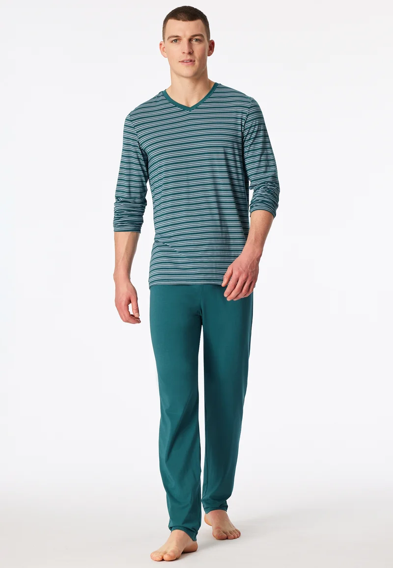 Schlafanzug Petrol gestreift - Long Life Soft
