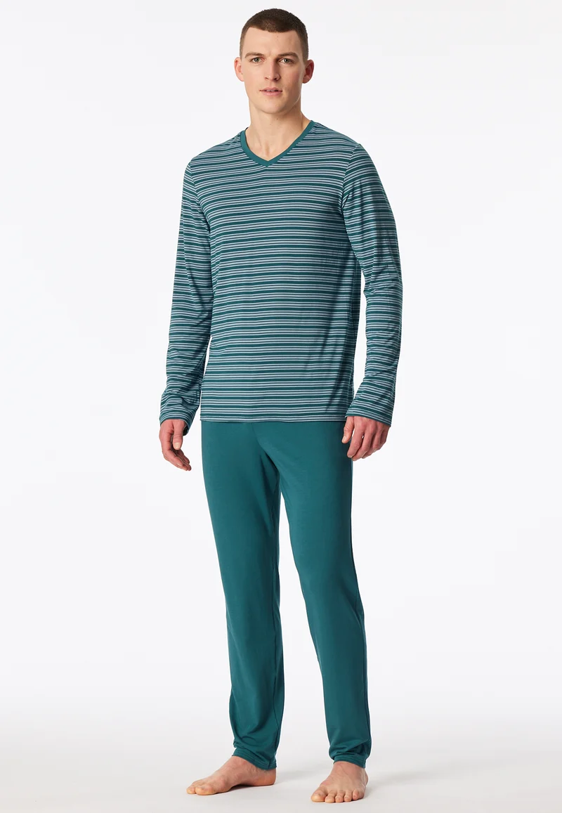 Schlafanzug Petrol gestreift - Long Life Soft