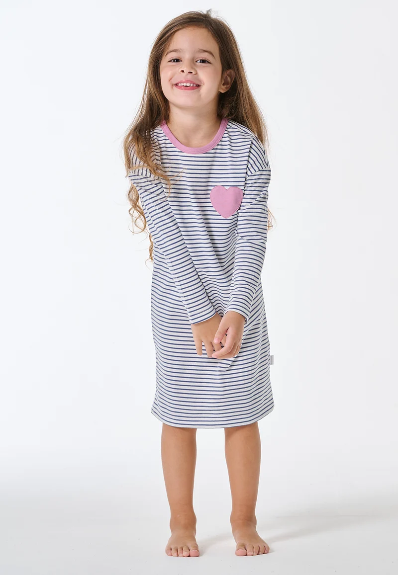 Nachthemd langarm Blau/Weiss gestreift - Kids Nightwear