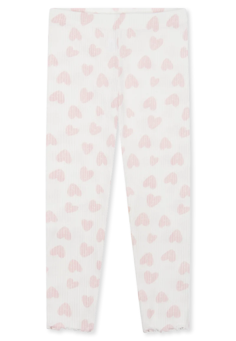 Schlafanzug lang Doppelripp Herzchen off-white - Kids Nightwear