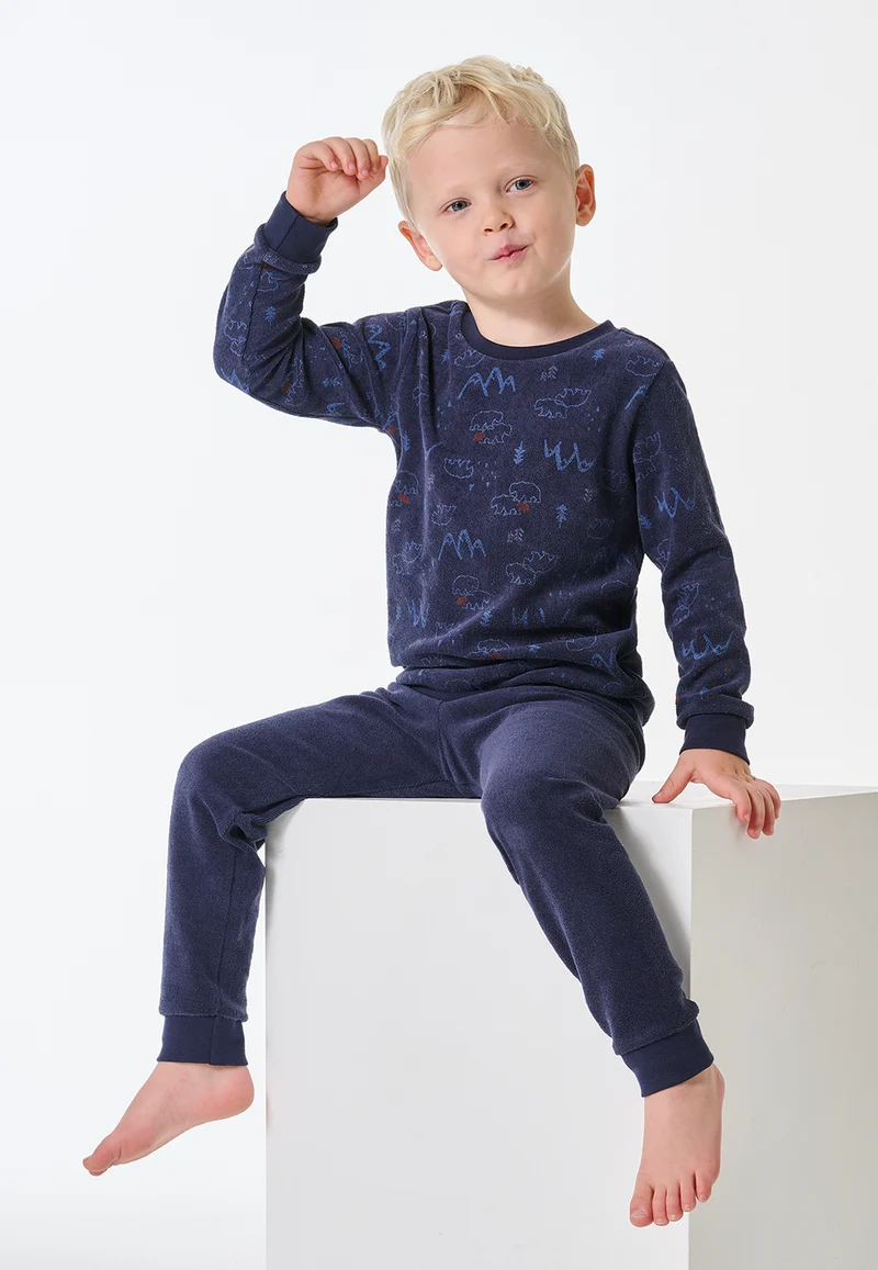 Schlafanzug mit Bündchen Blau gemustert - Kids Nightwear