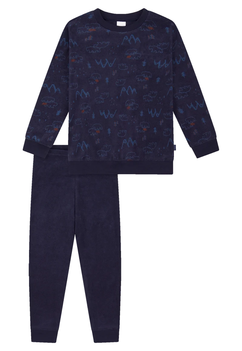 Schlafanzug mit Bündchen Blau gemustert - Kids Nightwear