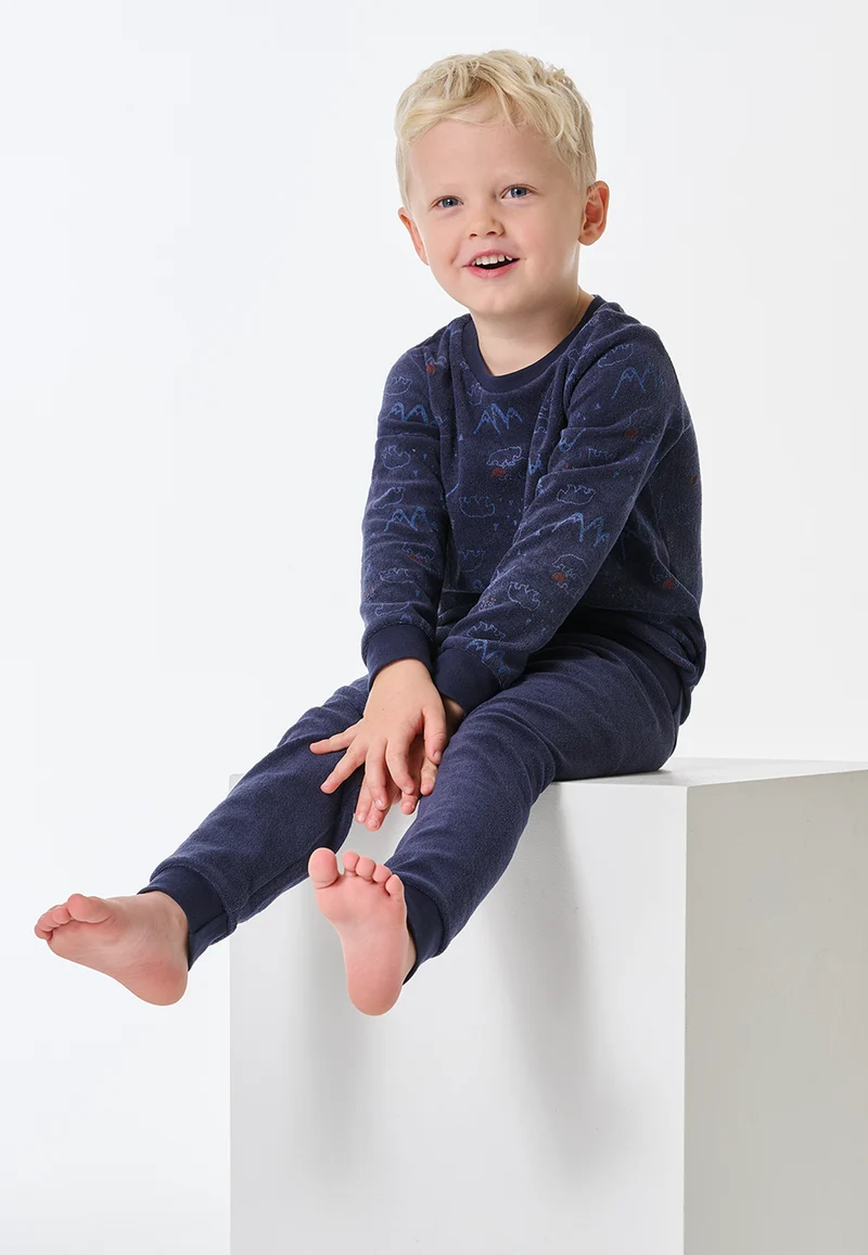 Schlafanzug mit Bündchen Blau gemustert - Kids Nightwear