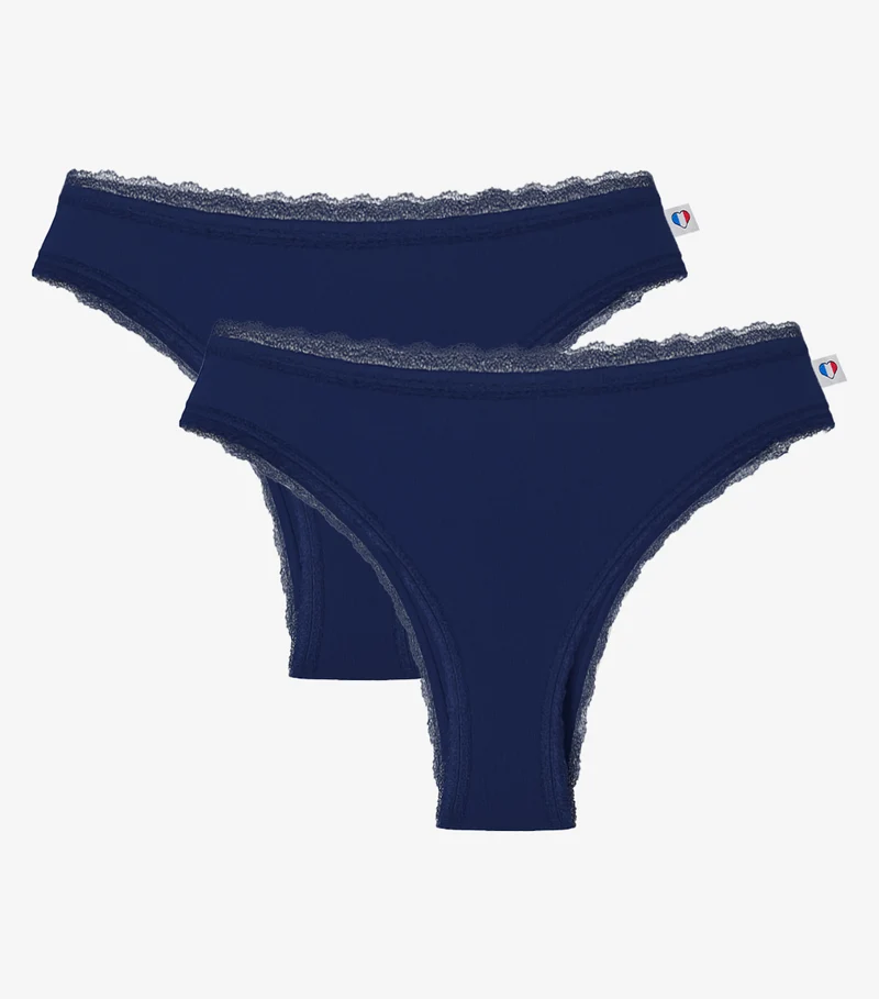 Tanga Dentelle Femme Marine x2 - Pack Intemporel