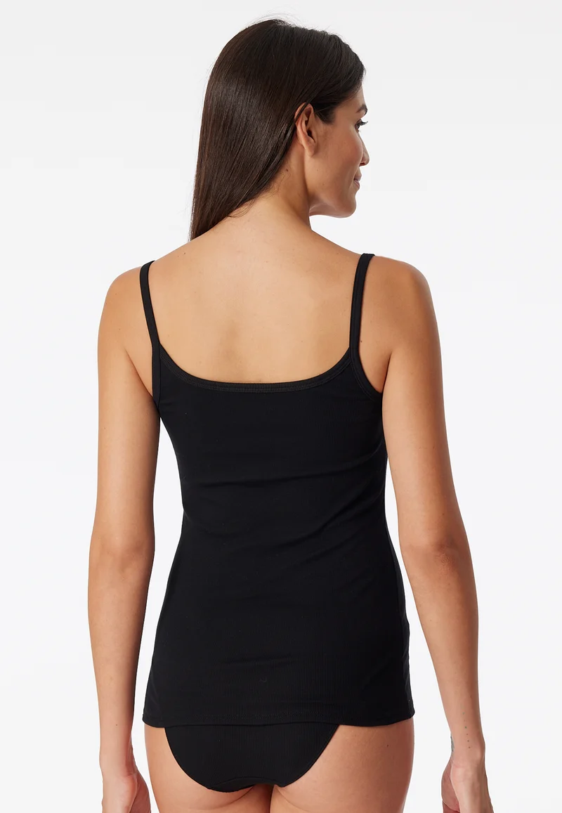 Spaghetti-Top Doppelripp Schwarz - Pure Rib