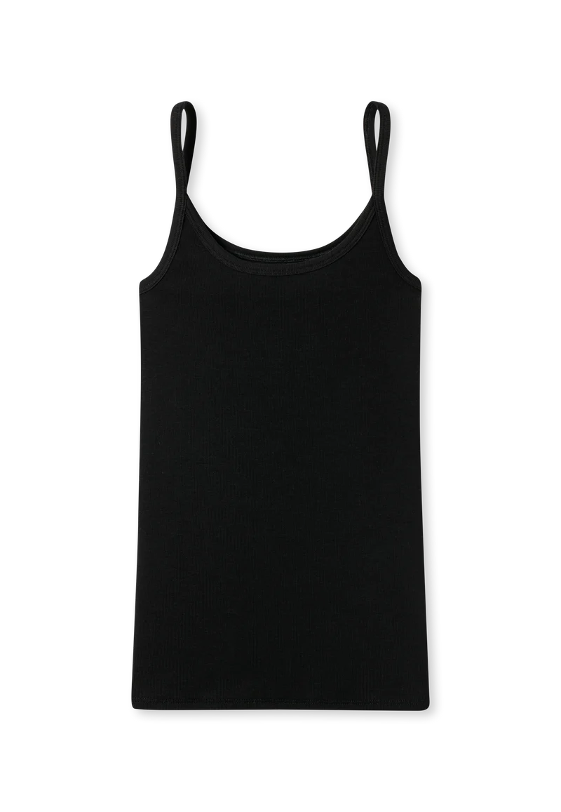 Spaghetti-Top Doppelripp Schwarz - Pure Rib